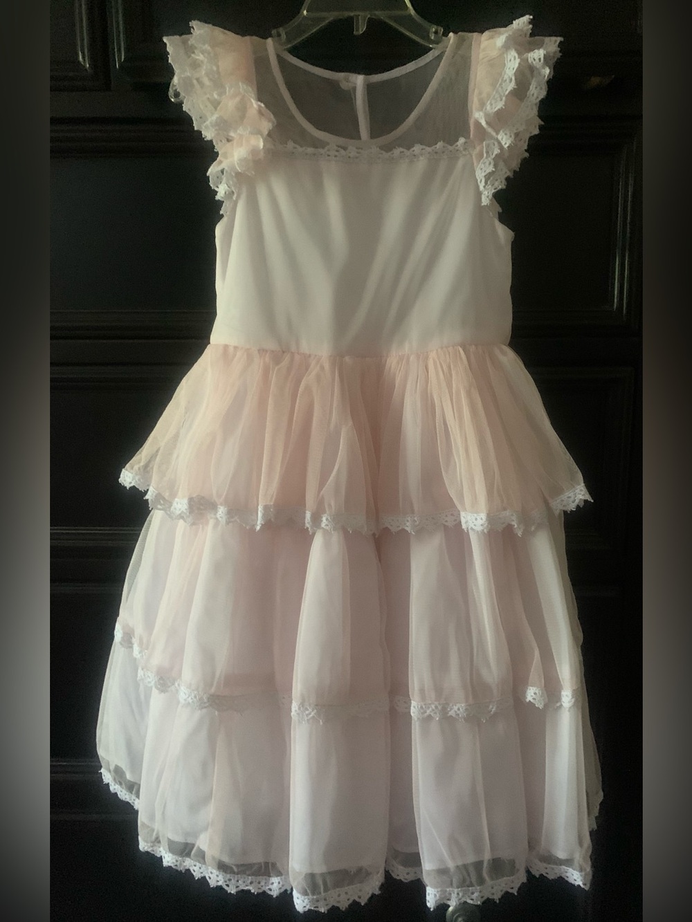 Pastourelle Pink and Cream Layered Tulle Formal Dress for Kids